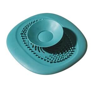 Silicone Teal Drain Plug Stopper and Strainer - Push Button Operation